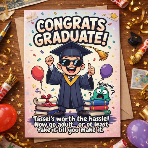 Funny Adulting‑Humor Graduation Design Holiday Card