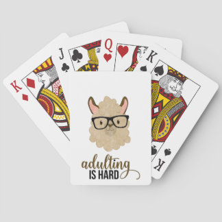 Funny Adulting is Hard Hipster Llama Poker Cards