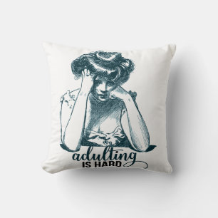 Funny Adulting is Hard Vintage Gibson Girl Throw Pillow