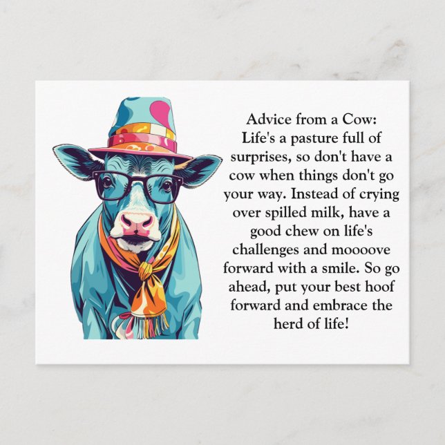 Funny Advice From A Cow Postcard (Front)