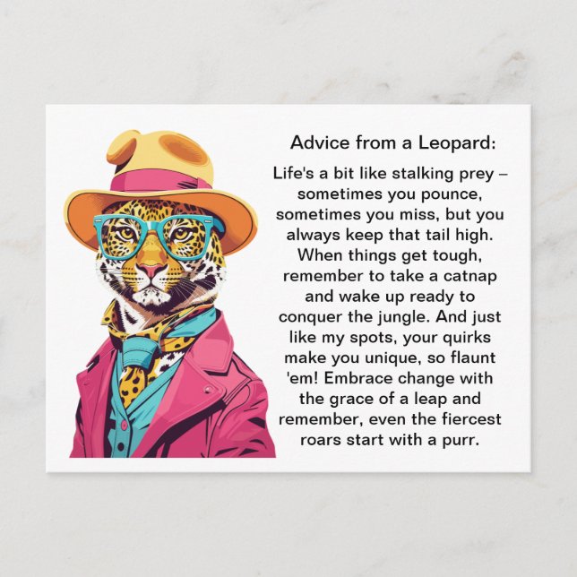 Funny Advice From A Leopard Postcard (Front)
