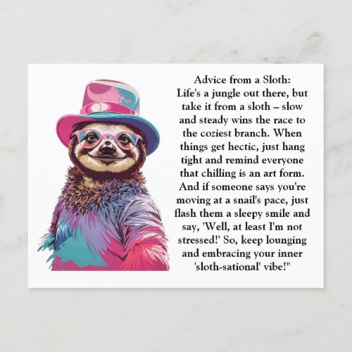 Funny Advice From A Sloth Postcard