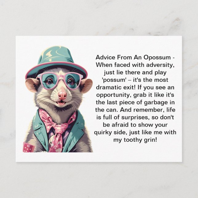 Funny Advice From An Opossum Postcard (Front)