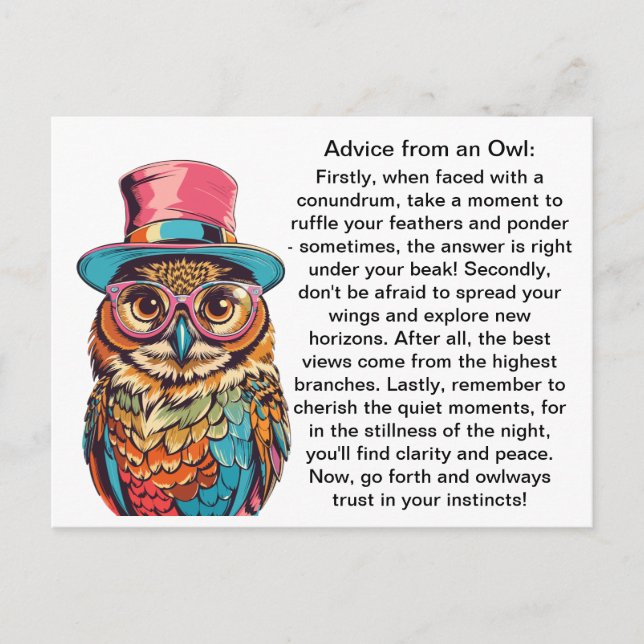 Funny Advice From An Owl Postcard (Front)