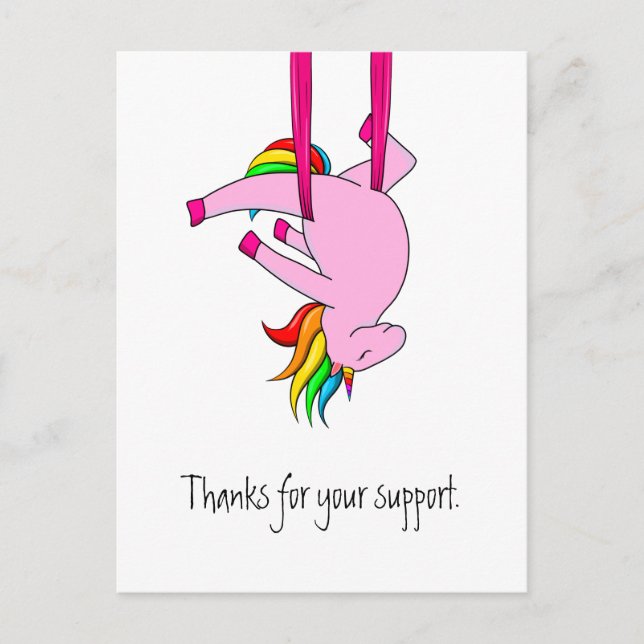 Funny Aerial Silks Unicorn Thank You Postcard (Front)