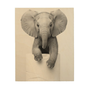 Funny Aesthetic Baby Elephant ToiletPaper Wildlife Wood Wall Art