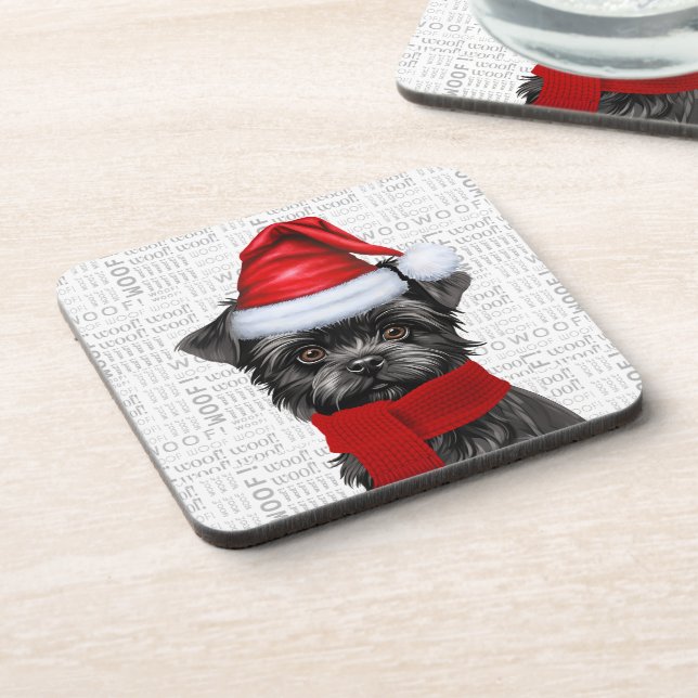 Funny Affenpinscher Dog Woof Word Art Holiday Beverage Coaster (Left Side)