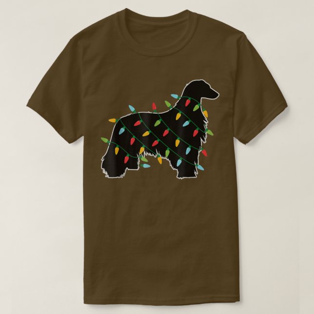 Funny Afghan Greyhound Dog Tree Christmas Lights X T-Shirt (Design Front)