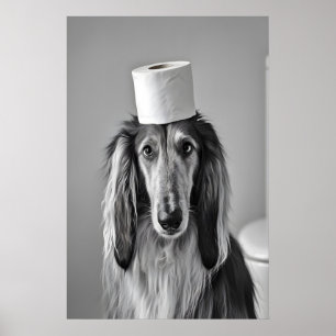 Funny Afghan Hound Bathroom Print, Toilet Paper Poster