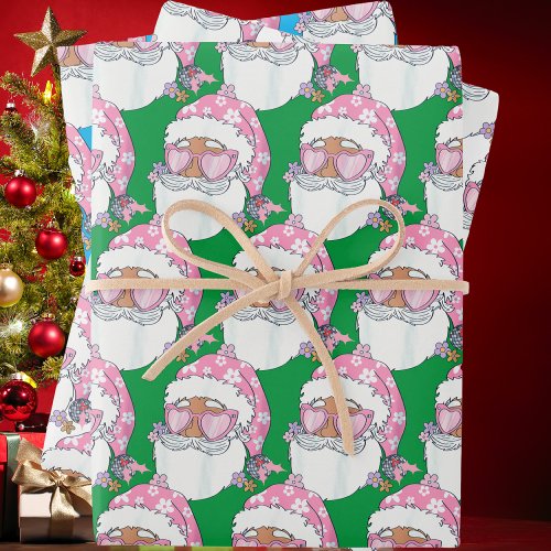 Funny African American Santa Face Pink Christmas Wrapping Paper Sheets