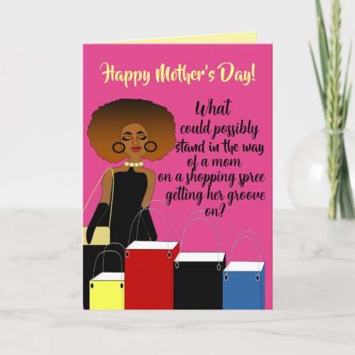 Funny African American Shopping Mothers Day Thank You Card