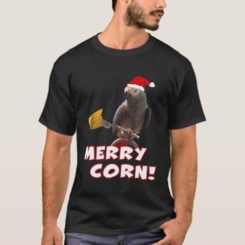 Funny African Grey Parrot Merry Corn Christmas San T_Shirt