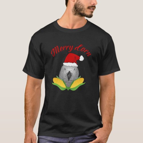 Funny African Grey Parrot Merry Corn Christmas San T_Shirt