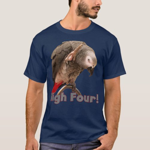 Funny African Grey Parrot Waving High Four T_Shirt