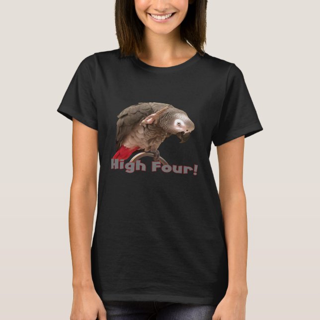 Funny African Grey Parrot Waving High Four T-Shirt (Front)