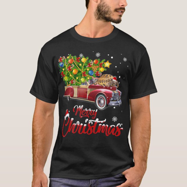 Funny African Sulcata Tortoise Driving Christmas T T-Shirt (Front)
