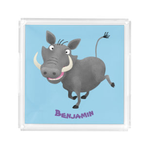 Funny african warthog pig cartoon illustration acrylic tray