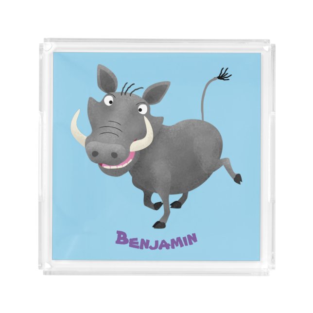 Funny african warthog pig cartoon illustration acrylic tray (Front)