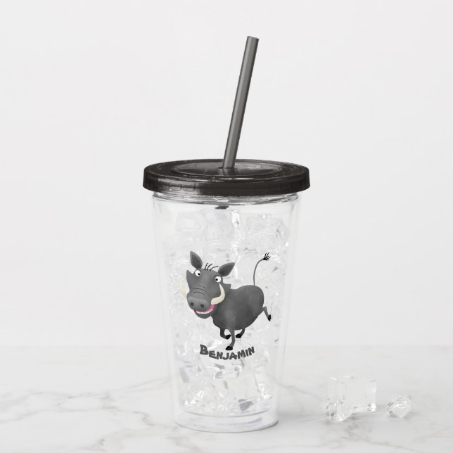 Funny african warthog pig cartoon illustration acrylic tumbler (Back Ice)