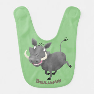 Funny african warthog pig cartoon illustration baby bib