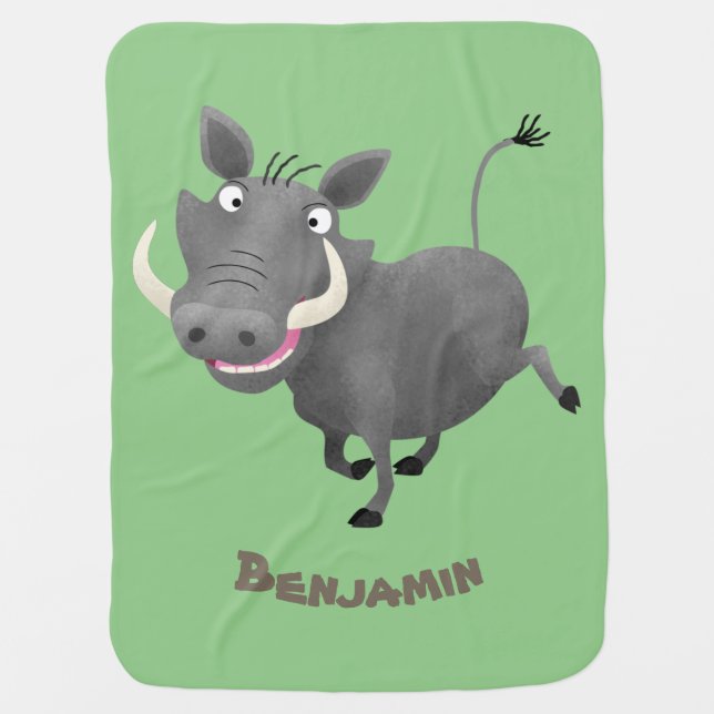 Funny african warthog pig cartoon illustration baby blanket (Front)