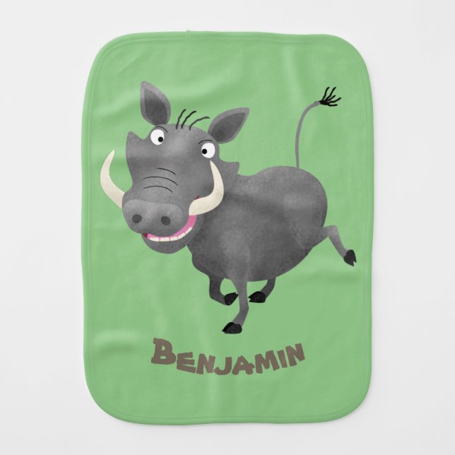 Funny african warthog pig cartoon illustration baby burp cloth (Front)
