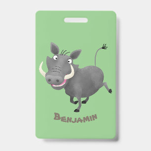 Funny african warthog pig cartoon illustration badge