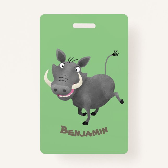 Funny african warthog pig cartoon illustration badge (Front)