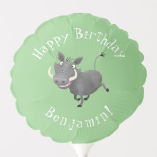 Funny african warthog pig cartoon illustration balloon