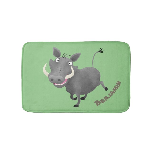Funny african warthog pig cartoon illustration bath mat (Front)