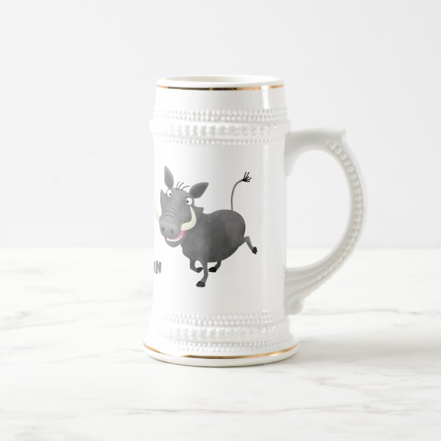 Funny african warthog pig cartoon illustration beer stein (Right)