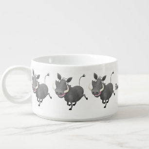 Funny african warthog pig cartoon illustration bowl