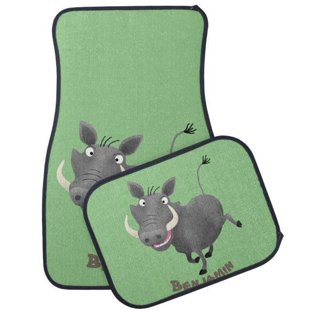 Funny african warthog pig cartoon illustration car floor mat (Set)