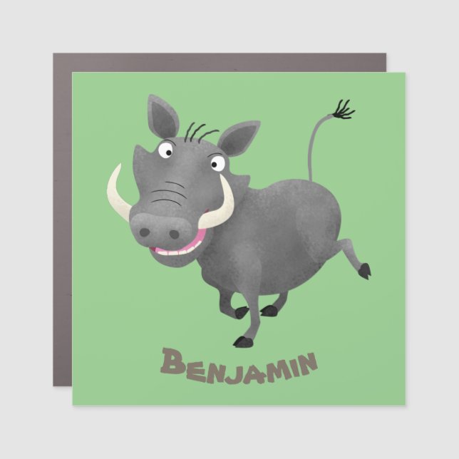 Funny african warthog pig cartoon illustration car magnet (Front)