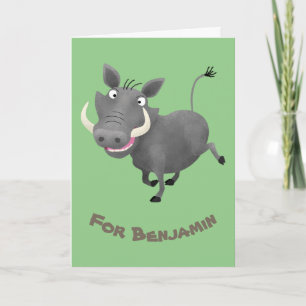 Funny african warthog pig cartoon illustration card