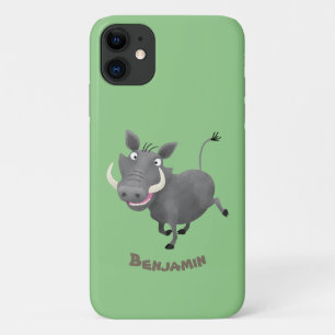 Funny african warthog pig cartoon illustration iPhone 11 case
