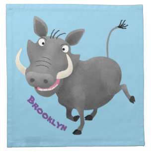Funny african warthog pig cartoon illustration cloth napkin