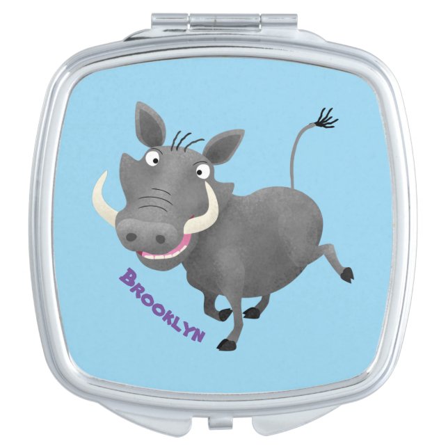 Funny african warthog pig cartoon illustration compact mirror (Front)