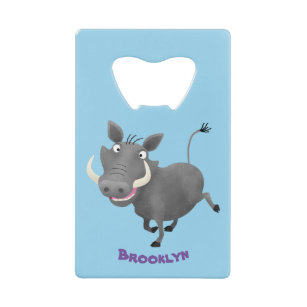 Funny african warthog pig cartoon illustration credit card bottle opener