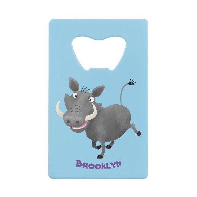 Funny african warthog pig cartoon illustration credit card bottle opener (Front)