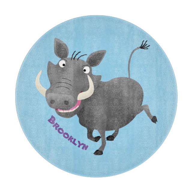 Funny african warthog pig cartoon illustration cutting board (Front)
