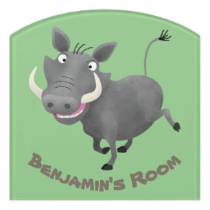 Funny african warthog pig cartoon illustration door sign