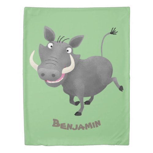 Funny african warthog pig cartoon illustration duvet cover