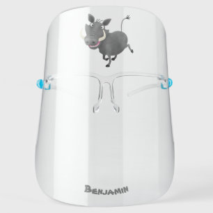 Funny african warthog pig cartoon illustration face shield