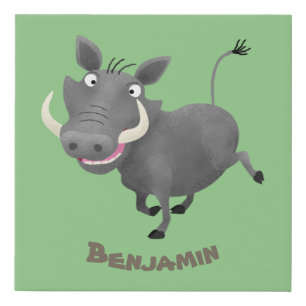 Funny african warthog pig cartoon illustration faux canvas print