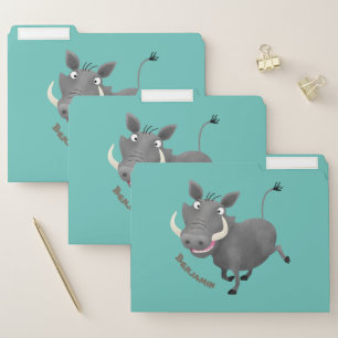 Funny african warthog pig cartoon illustration file folder