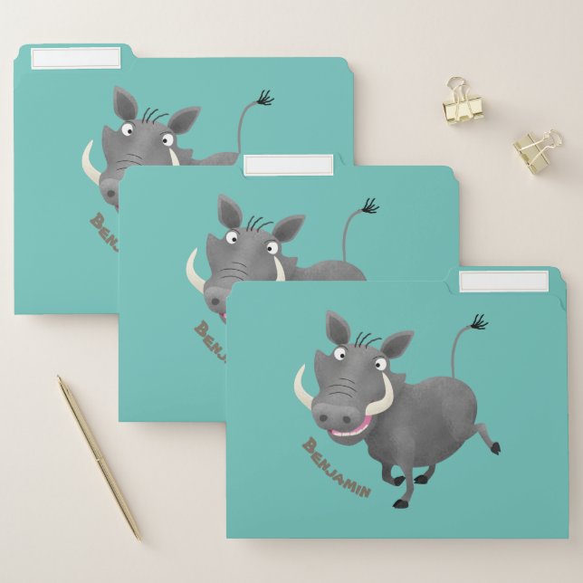 Funny african warthog pig cartoon illustration file folder (Set)