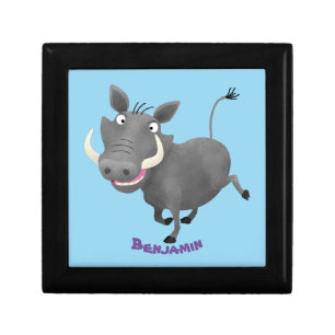 Funny african warthog pig cartoon illustration gift box