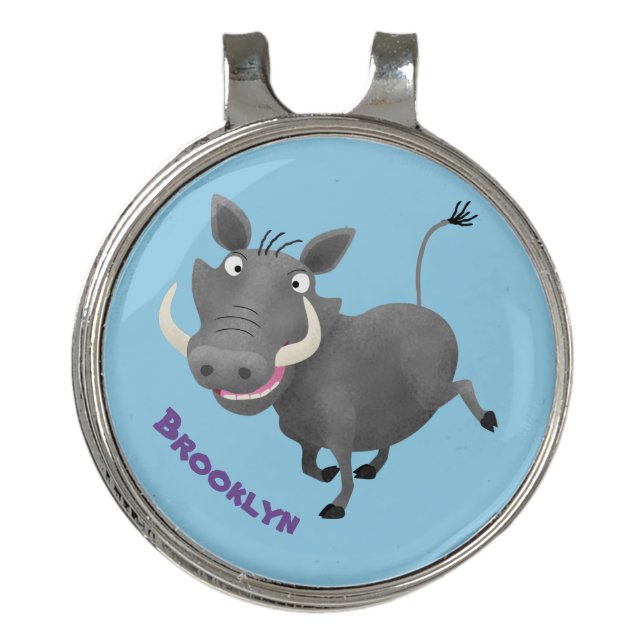 Funny african warthog pig cartoon illustration golf hat clip (Front)