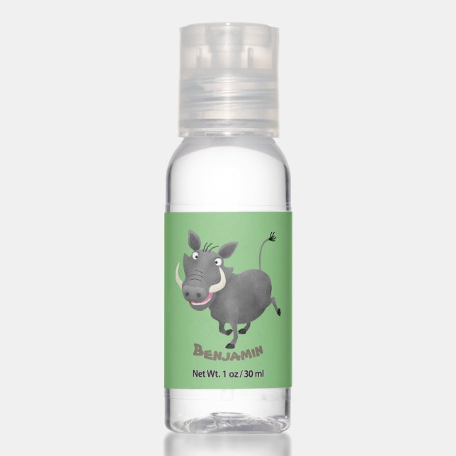 Funny african warthog pig cartoon illustration hand sanitizer (Front)